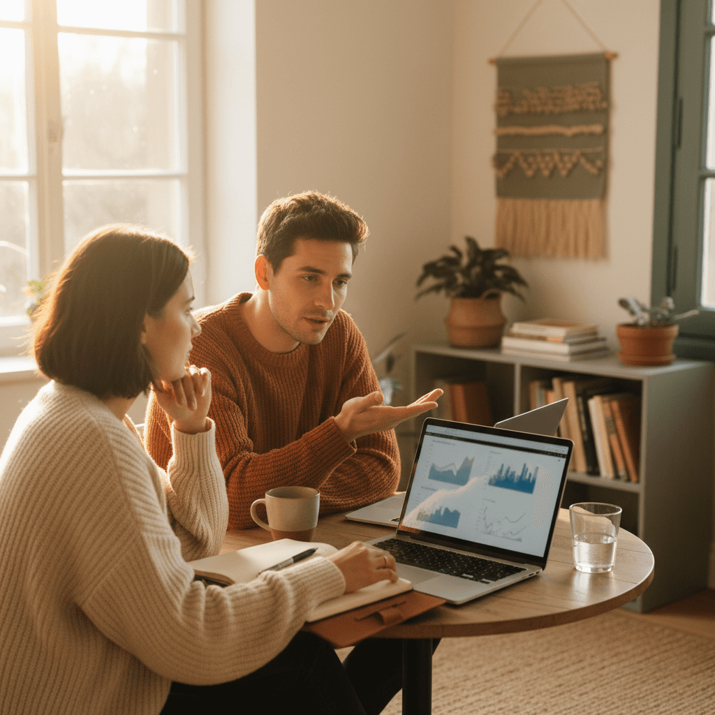 Collaborative mindset - two professionals in focused discussion